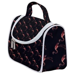 Flamingo Pattern Black Satchel Handbag