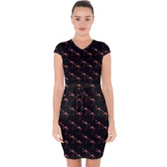 Flamingo Pattern Black Capsleeve Drawstring Dress  by snowwhitegirl