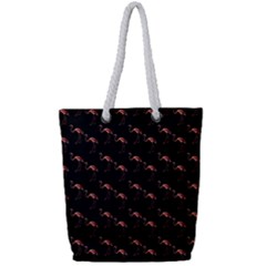 Flamingo Pattern Black Full Print Rope Handle Tote (small) by snowwhitegirl