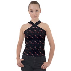 Flamingo Pattern Black Cross Neck Velour Top by snowwhitegirl