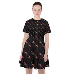 Flamingo Pattern Black Sailor Dress