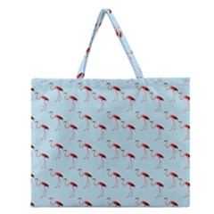 Flamingo Pattern Blue Zipper Large Tote Bag by snowwhitegirl