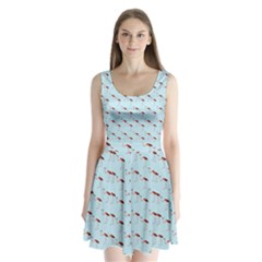 Flamingo Pattern Blue Split Back Mini Dress  by snowwhitegirl