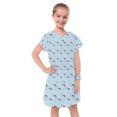 Flamingo Pattern Blue Kids  Drop Waist Dress by snowwhitegirl