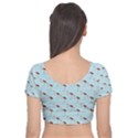 Flamingo Pattern Blue Velvet Short Sleeve Crop Top  View2