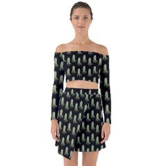 Cactus Black Pattern Off Shoulder Top With Skirt Set by snowwhitegirl