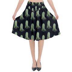 Cactus Black Pattern Flared Midi Skirt by snowwhitegirl