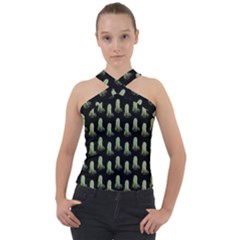 Cactus Black Pattern Cross Neck Velour Top by snowwhitegirl