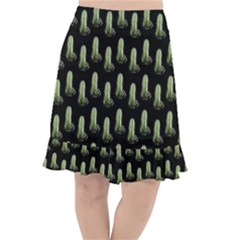 Cactus Black Pattern Fishtail Chiffon Skirt