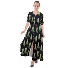 Cactus Black Pattern Waist Tie Boho Maxi Dress