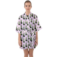 Cactus Pink Pattern Quarter Sleeve Kimono Robe