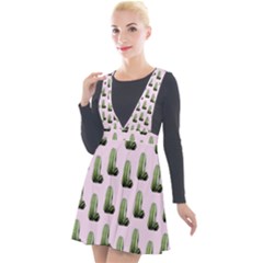 Cactus Pink Pattern Plunge Pinafore Velour Dress