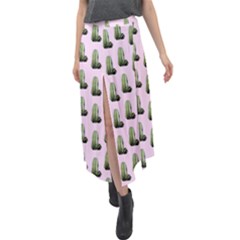 Cactus Pink Pattern Velour Split Maxi Skirt