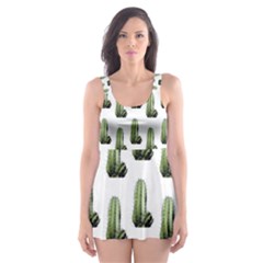 Cactus White Pattern Skater Dress Swimsuit by snowwhitegirl