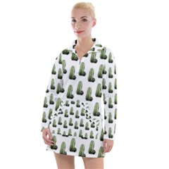 Cactus White Pattern Women s Long Sleeve Casual Dress