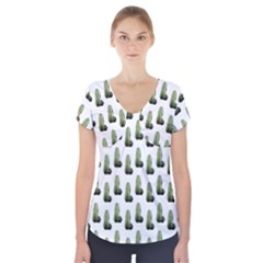 Cactus White Pattern Short Sleeve Front Detail Top by snowwhitegirl