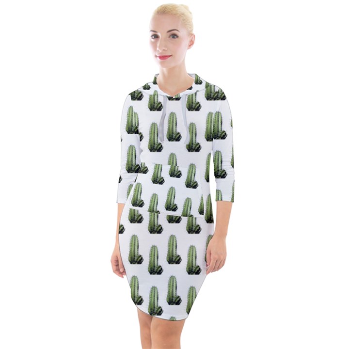 Cactus White Pattern Quarter Sleeve Hood Bodycon Dress