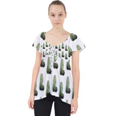 Cactus White Pattern Lace Front Dolly Top by snowwhitegirl