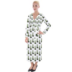 Cactus White Pattern Velvet Maxi Wrap Dress