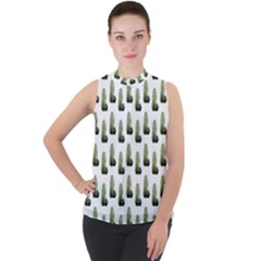 Cactus White Pattern Mock Neck Chiffon Sleeveless Top by snowwhitegirl