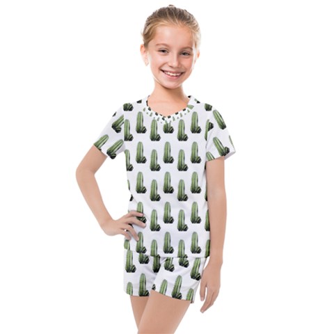 Cactus White Pattern Kids  Mesh Tee And Shorts Set by snowwhitegirl