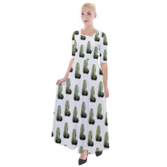 Cactus White Pattern Half Sleeves Maxi Dress