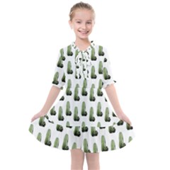 Cactus White Pattern Kids  All Frills Chiffon Dress