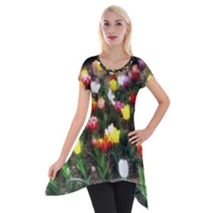 Tulips  Short Sleeve Side Drop Tunic by Riverwoman