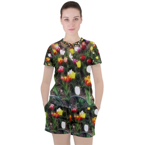 Tulips  Women s Tee And Shorts Set by Riverwoman