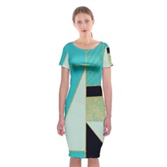 Turquoise,black And Gold Classic Short Sleeve Midi Dress by VeataAtticus