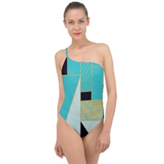 Turquoise,black And Gold Classic One Shoulder Swimsuit by VeataAtticus