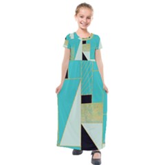 Turquoise,black And Gold Kids  Short Sleeve Maxi Dress by VeataAtticus