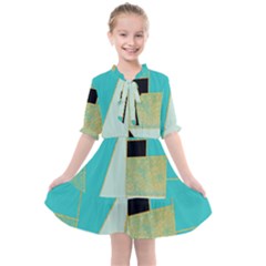 Turquoise,black And Gold Kids  All Frills Chiffon Dress