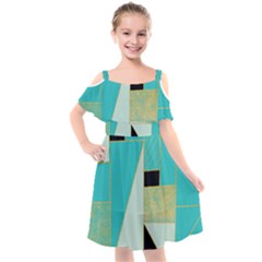 Turquoise,black And Gold Kids  Cut Out Shoulders Chiffon Dress by VeataAtticus