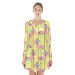 Unicorn Carousel Long Sleeve Velvet V-neck Dress