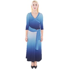 Blue Ombre Quarter Sleeve Wrap Maxi Dress