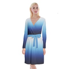 Blue Ombre Long Sleeve Velvet Front Wrap Dress