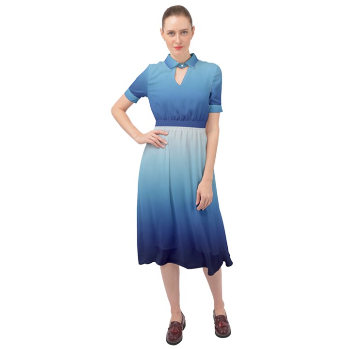 Blue Ombre Keyhole Neckline Chiffon Dress