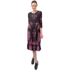 Glitch Art Grunge Distortion Ruffle End Midi Chiffon Dress