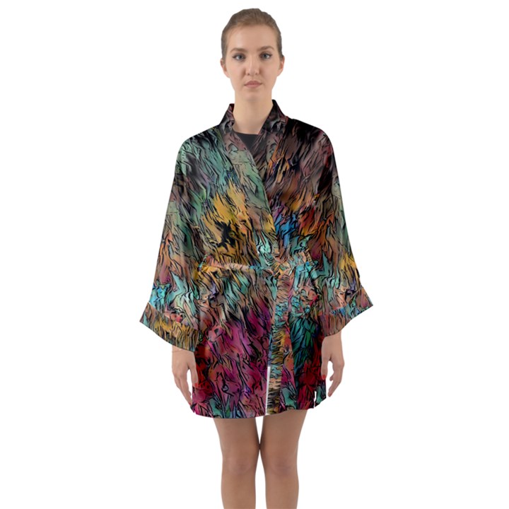 Oil Paint Long Sleeve Kimono Robe