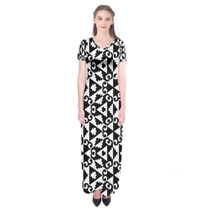 Geometric Tile Background Short Sleeve Maxi Dress