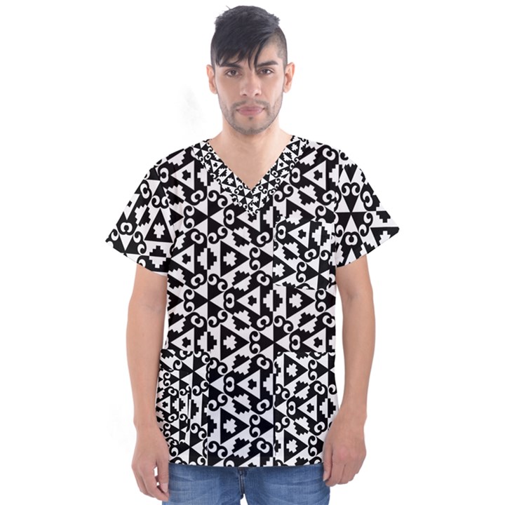 Geometric Tile Background Men s V-Neck Scrub Top