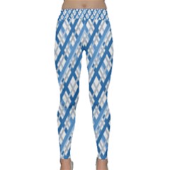 Geometric Overlay Blue Classic Yoga Leggings by Bajindul