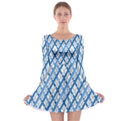 Geometric Overlay Blue Long Sleeve Skater Dress by Bajindul