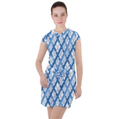 Geometric Overlay Blue Drawstring Hooded Dress by Bajindul