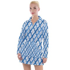 Geometric Overlay Blue Women s Long Sleeve Casual Dress