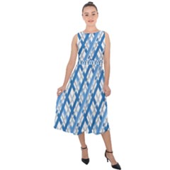 Geometric Overlay Blue Midi Tie-back Chiffon Dress by Bajindul