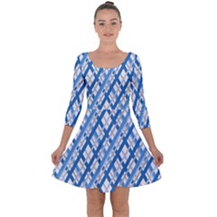 Geometric Overlay Blue Quarter Sleeve Skater Dress by Bajindul