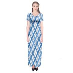 Geometric Overlay Blue Short Sleeve Maxi Dress by Bajindul