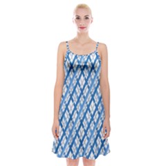 Geometric Overlay Blue Spaghetti Strap Velvet Dress by Bajindul